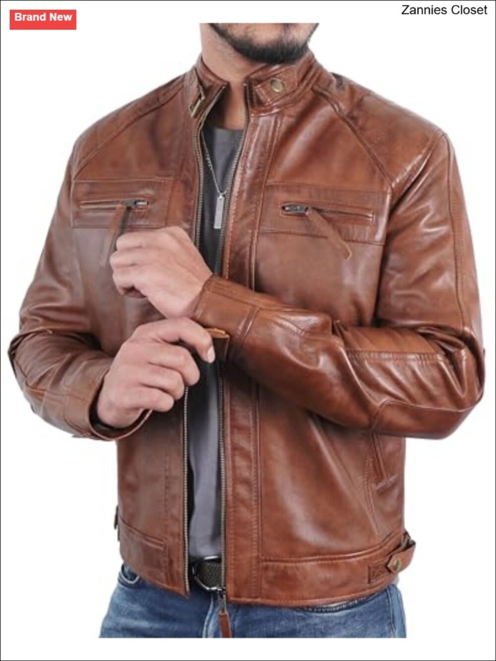 Men's Quilted Biker Jacket Real Lambskin Leather Fitted Moto